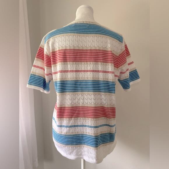 Alfred Dunner White, Pink & Blue Striped Relaxed Fit Short Sleeve Sweater - Picture 4 of 6